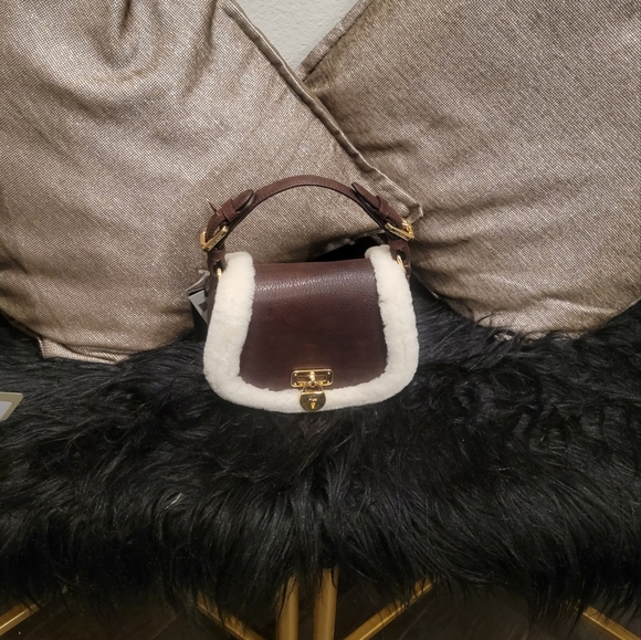 Nwt..Lauren Ralph Lauren Shearling Trim Small Tanner Crossbody - Picture 6 of 7